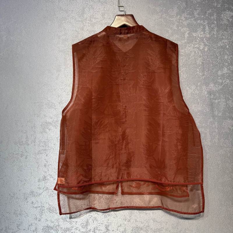 新しい中国風の重刺繍オーガンザベスト女性のための 2025 夏の新しい通気性スリムチョッキベスト女性のための|undefined
