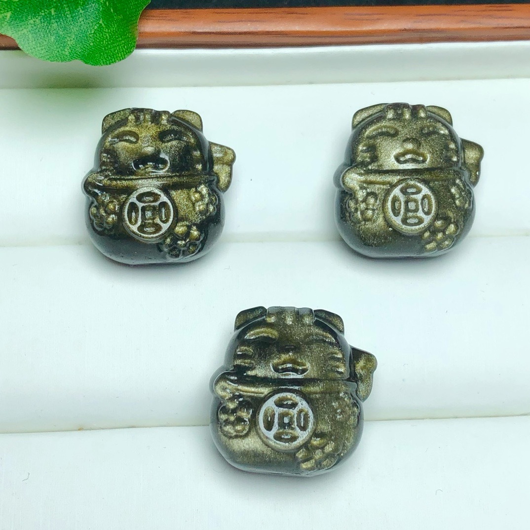 天然金曜石招财猫 水晶配件装饰饰品批发挂件
