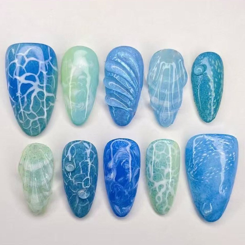 30 Pieces of Summer 3D Resin Wave Design Wearable Nail Art Nails, Fashionable and Simple Student Nail Beauty 30 Pieces of Summer 3D Resin Wave Design Wearable Nail Art Nails, Fashionable and Simple Student Nail Beauty