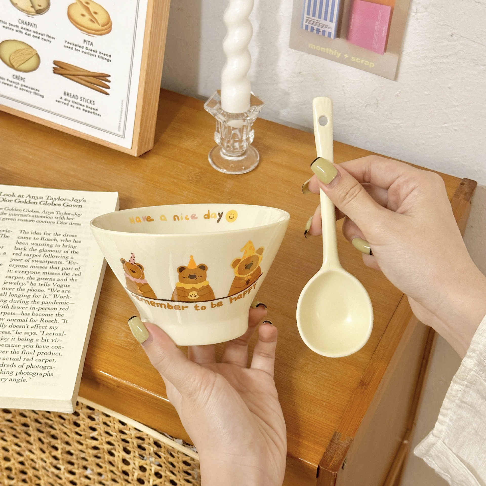 陶瓷碗可愛高顏值奶呼呼小熊家用沙拉碗兒童早餐吃飯碗ins風餐具