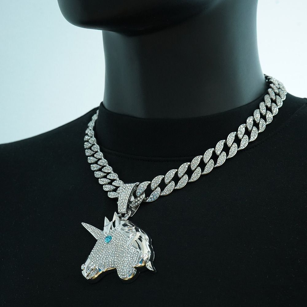 Collar de unicornio de moda europea y americana, nuevo y popular, estilo hip-hop, collar de animales de moda, accesorios de collar personalizados para hombre