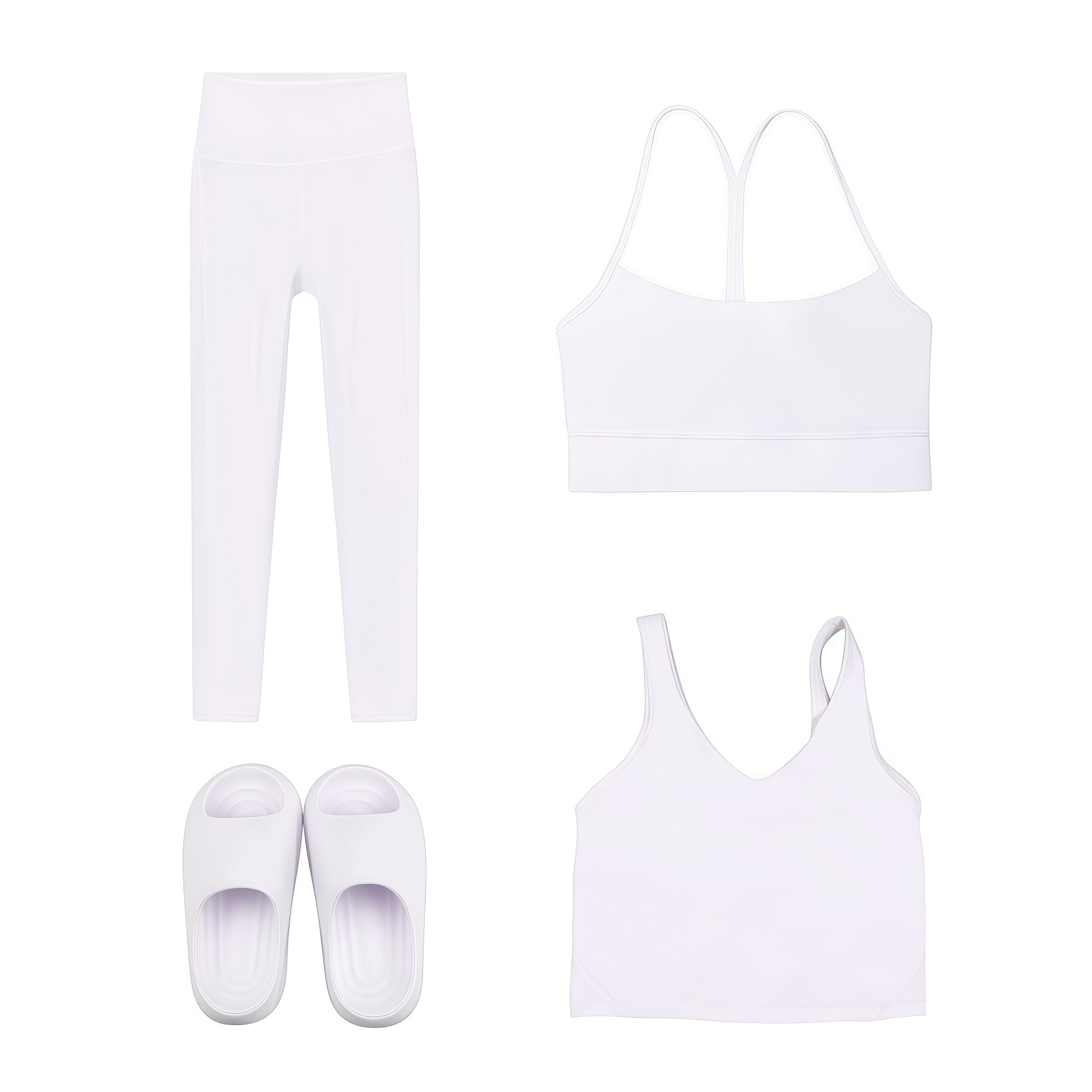 Dames 4-delige sportkleding set - Cropped broek, tanktops met U- en Y-vormige rug, slippers - Rekbare nylon outfit voor zowel thuis als in de sportschool_voghion.com