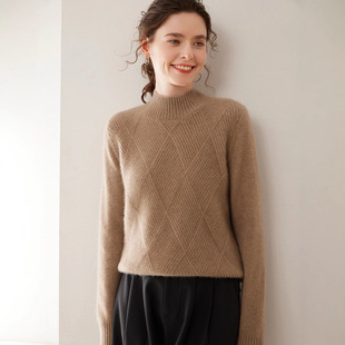 Women's Cashmere Knitted Base Shirt Half-high Collar Thick Long-sleeved Loose Warm Sweater Comfortable Soft All-match Skin-friendly
