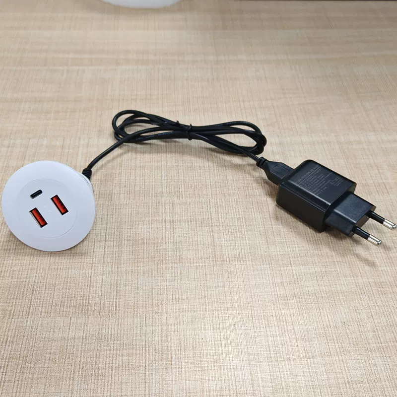 茶几桌面床头嵌入式USB沙发插座带Typec口圆形隐藏家具充电器整套