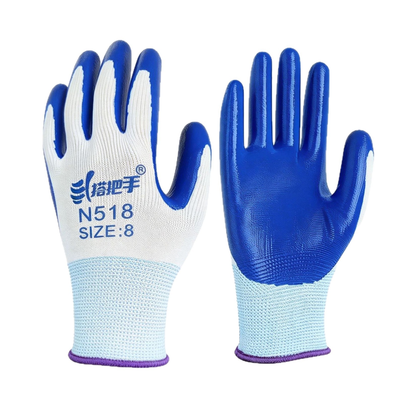 Guantes de nitrilo N518 guantes de caucho resistente al desgaste de nylon para la protección del sitio de construcción con guantes de goma