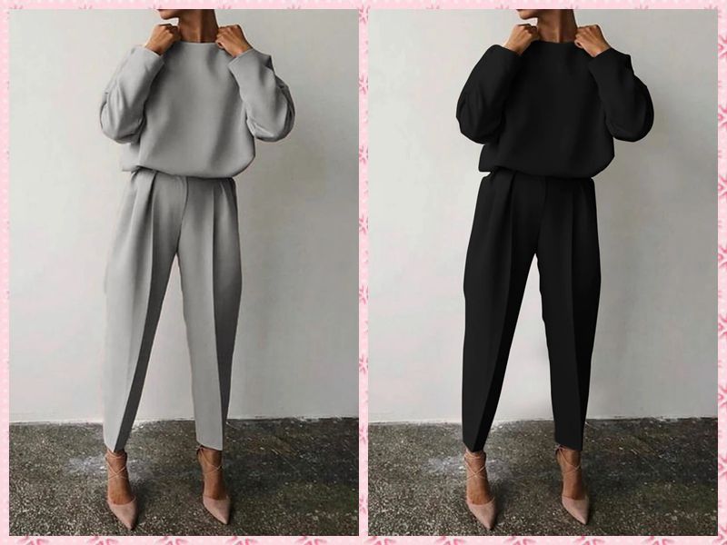 Solid Color Pattern Spring, Autumn Season Daily Women'S Casual Solid Color Polyester Pocket Patchwork Pant Co-ord Set Pants Sets