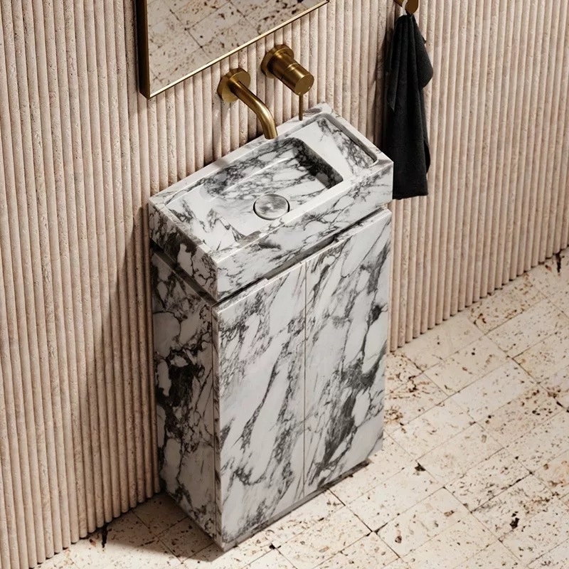 Bathroom Cabinet Marble Column Seamless Integrated Basin Washbasin Washstand Rock Slab Integrated Basin Light Luxury