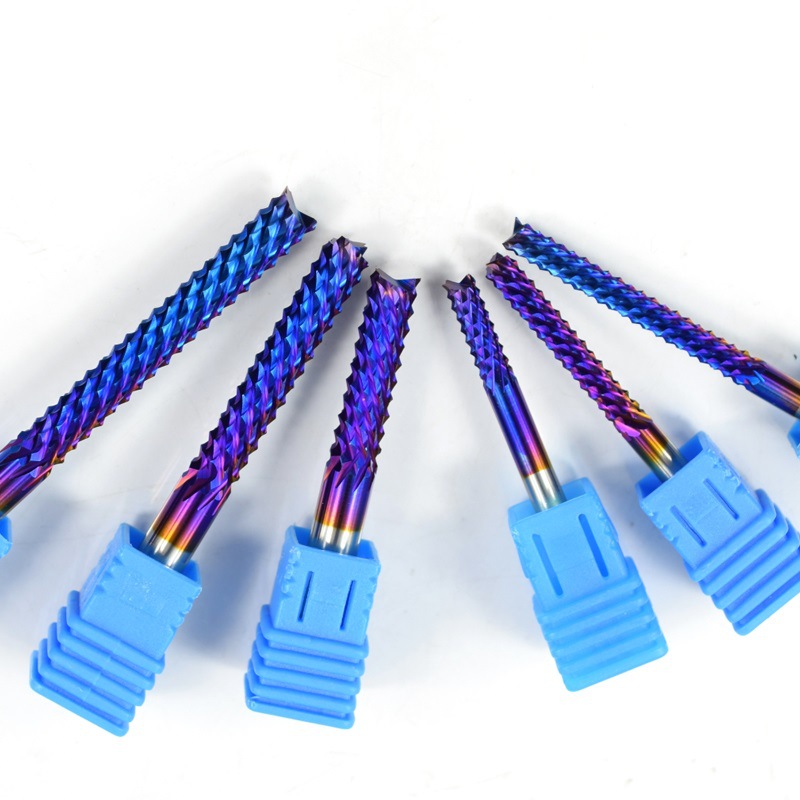 Cubic Boron Nitride 3.175mm PCB Milling Cutter with Blue Nano-Coating, 65° High Hardness Cemented Carbide Edge Milling Cutter