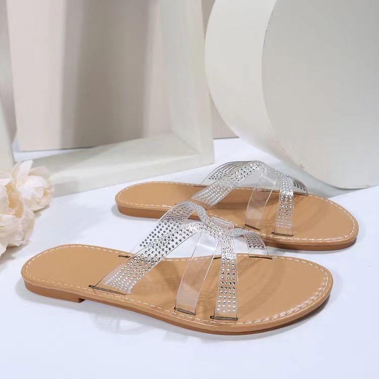 Women's Casual Solid Color Rhinestone Round Toe Slides Slippers display picture 3