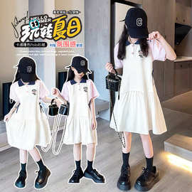 儿童装女童裙子夏装2026新款韩版洋气连衣裙女大童小熊刺绣连衣裙