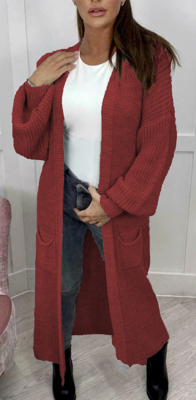 亚马逊秋冬长款开衫跨境大码宽松开襟毛衣欧美外贸针织灯笼袖外套|undefined