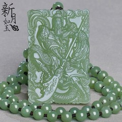 両面彫刻天然黒曜石関公ペンダントメンズネックレス黒曜石武富神関羽関二ネックレス