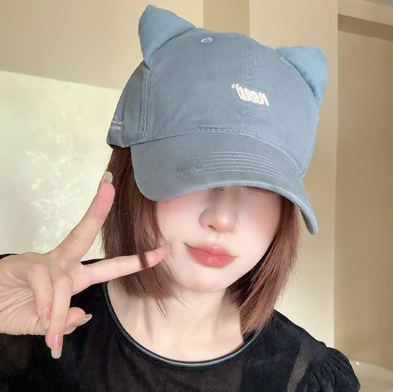 可爱搞怪小猫耳朵棒球帽子女韩版气质甜美鸭舌帽显脸小情侣遮阳帽|undefined
