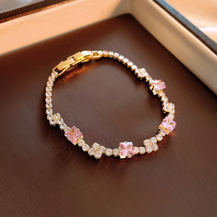 Fuchsia zirconium, bracelet, small design jewelry, universal fashionable accessory, diamond encrusted, light luxury style, high-quality style