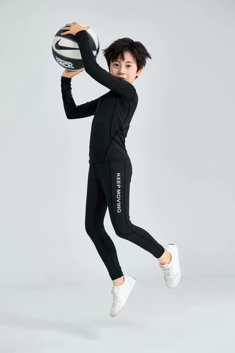 Children's fleece basketball football sports suit for training for gym, quick dry long-sleeve, tight, for running