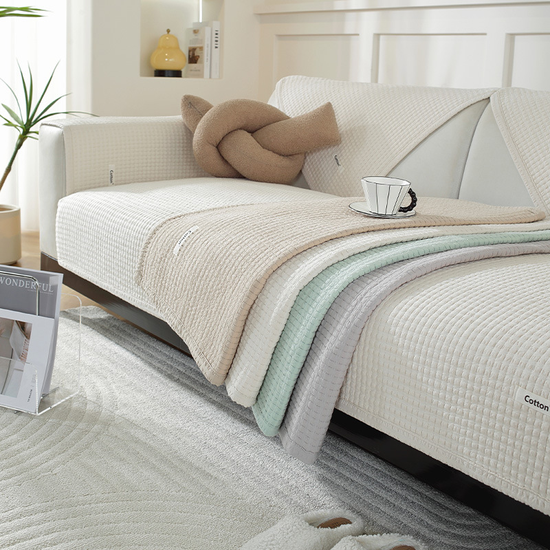Nordic simple solid color sofa cushion four seasons universal cushion pure cotton fabric non-slip modern sofa cover cover cloth towel