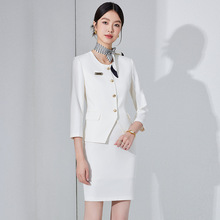 无领西装套装女春夏季2025新款收腰播音主持人正装职业西服工作服