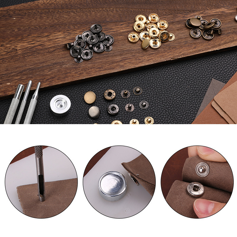 Transfronterizo 633/831 Juego de botones a cuatro bandas en caja Botón redondo de cobre de metal Ropa Botón hembra Accesorios de equipaje