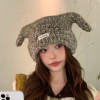 新款时尚毛线帽女可爱触角搞怪保暖大头围冷帽跨境秋冬羊毛针织帽