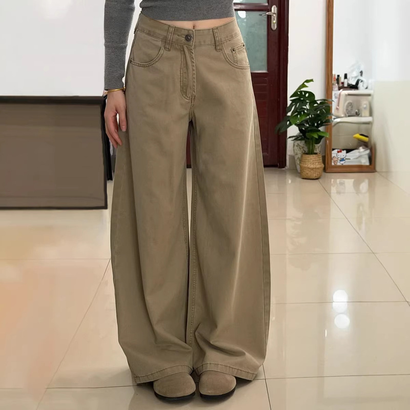 Khaki High-Waisted Wide-Leg Jeans for Women, Loose Wide-Leg Pants, Women's Denim Drapey Floor-Length Slimming Pants Khaki High-Waisted Wide-Leg Jeans for Women, Loose Wide-Leg Pants, Women's Denim Drapey Floor-Length Slimming Pants