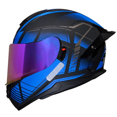 Motosiklet kaskı (dəbilqə) – double lens big tail - blue-queen-bee-colored-mirror-m
