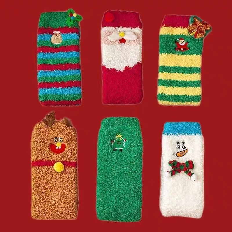 コーラルオーバーニーソックスクリスマスソックス女性用クロスボーダー暖かい女性用ソックス輸出厚く暖かいカジュアルソックスホームフロアソックス女性用|undefined