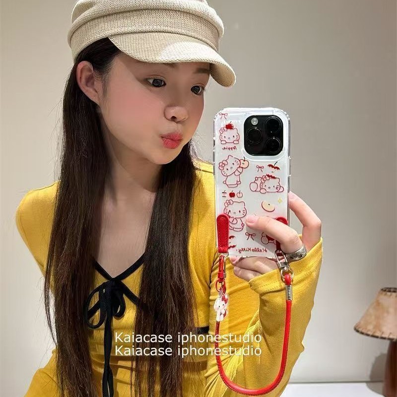 红线条苹果Kitty猫挂件适用iPhone17PROMAX手机壳新款16/15/14/13|undefined