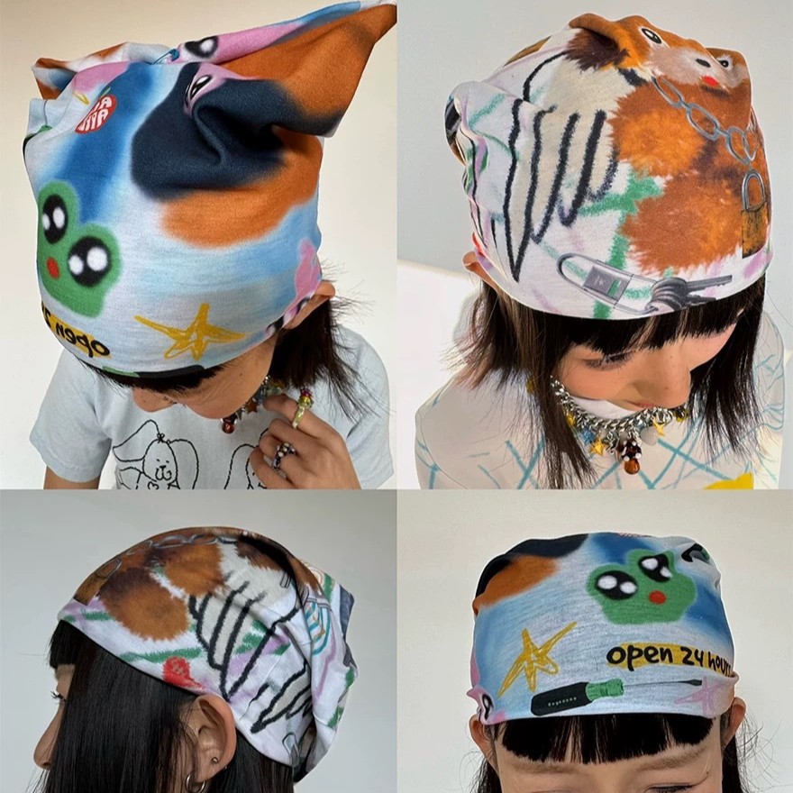 Punk Fun Sports Cartoon Print Square Scarf Hat Outdoor Versatile Seamless High-Elastic Headscarf Magic Headscarf
