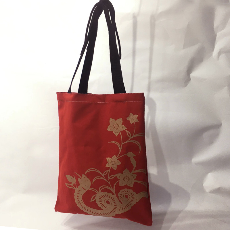 【原创设计】正红色单肩金色帆布袋 拉链纯棉购物环保购物环保袋