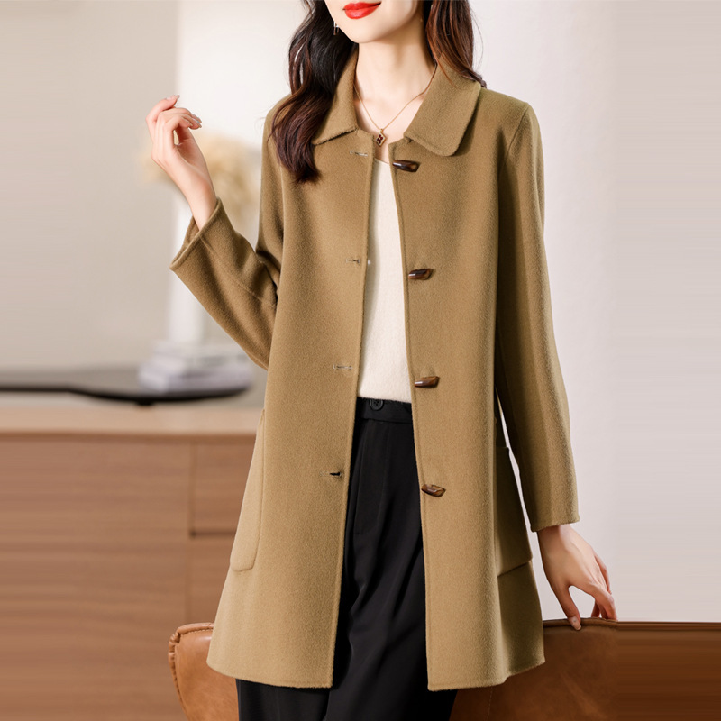 Double-Sided Woolen Outwear for Women Mid-Length 2024 New Autumn and Winter Handmade Woolen Outwear Doll Collar Horn Button Thick Double-Sided Woolen Outwear for Women Mid-Length 2024 New Autumn and Winter Handmade Woolen Outwear Doll Collar Horn Button Thick