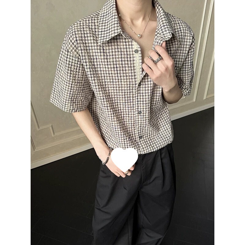 2026 Summer New Style Plaid Texture Short-Sleeved Shirt Jacket for Men Cd6407 Pink Black and White in Stock Thin 2026 Summer New Style Plaid Texture Short-Sleeved Shirt Jacket for Men Cd6407 Pink Black and White in Stock Thin
