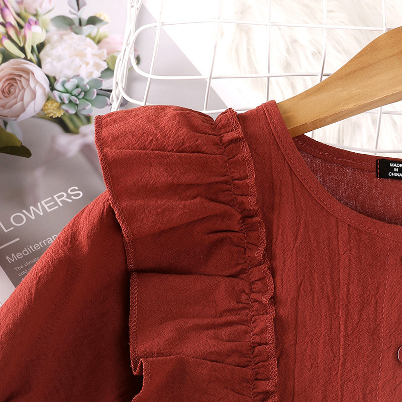 Vêtements pour enfants, nouvelle version coréenne, avec bord d'oreille en bois, robe de princesse à manches longues pour filles, printemps 2024_voghion.com