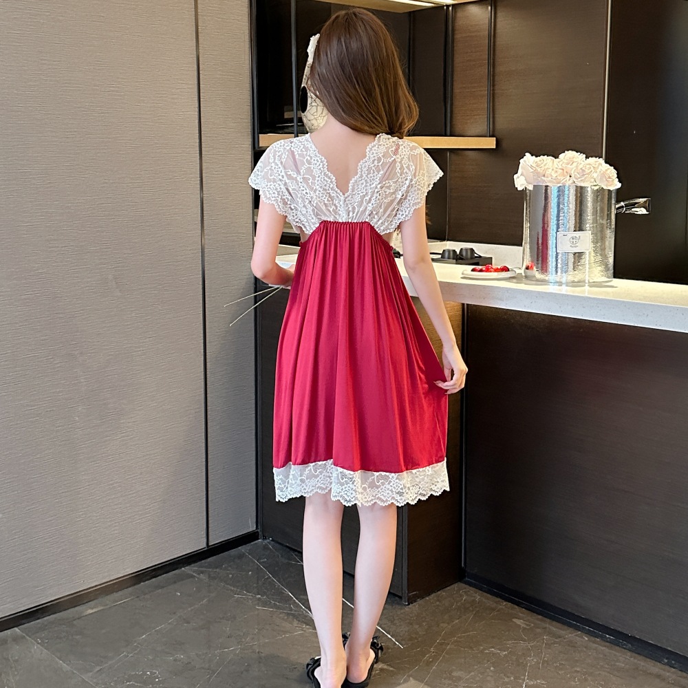 Pijama de la niña modelo coreano verano con cojín de pecho eslingas sexy puro aliento de encaje ropa de hogar en vivo