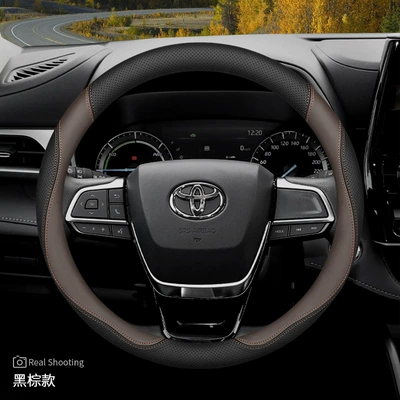 Crown Land Grevia Sienna Genuine | Steering wheel cover - exclusively-for-toyota-black-brown-metal-label-default