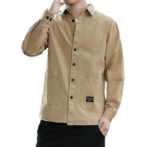 Men's wrinkle-resistant long-sleeve multi-pocket work shirt, men's shirt, loose top, Korean-style versatile fashion