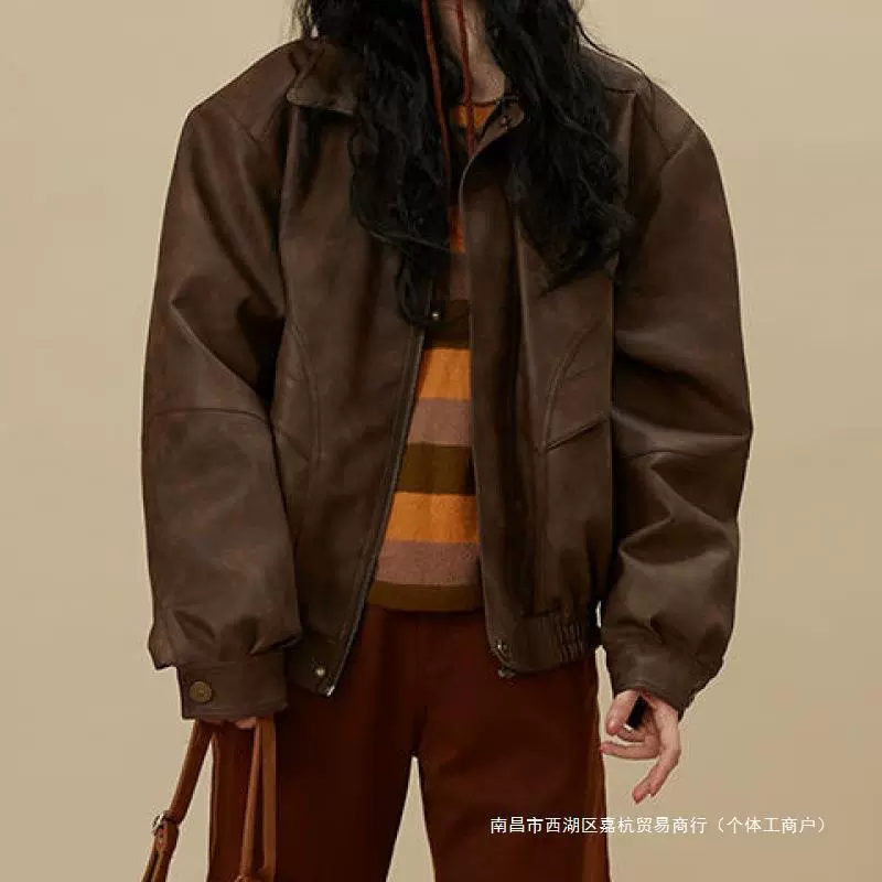 Осенняя ретро коричневая куртка для отдыха, oversize, оптовая