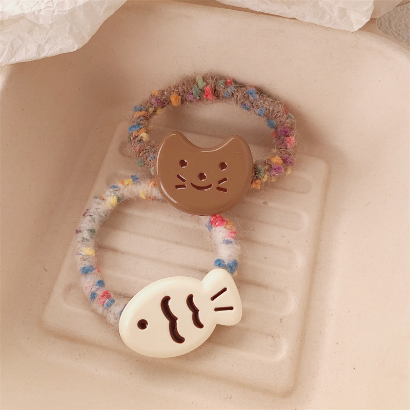 Anillo japonés de cabello de gato y pez curry corazón de niña lindo cabello de cabello de alta elasticidad cabello de cabello de pez pequeño adornamiento