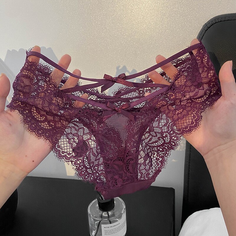 French Hollow Out Less Women's Briefs Pure Desire Style Bow Lace Underwear Girls Sexy 2025 New Breathable French Hollow Out Less Women's Briefs Pure Desire Style Bow Lace Underwear Girls Sexy 2025 New Breathable