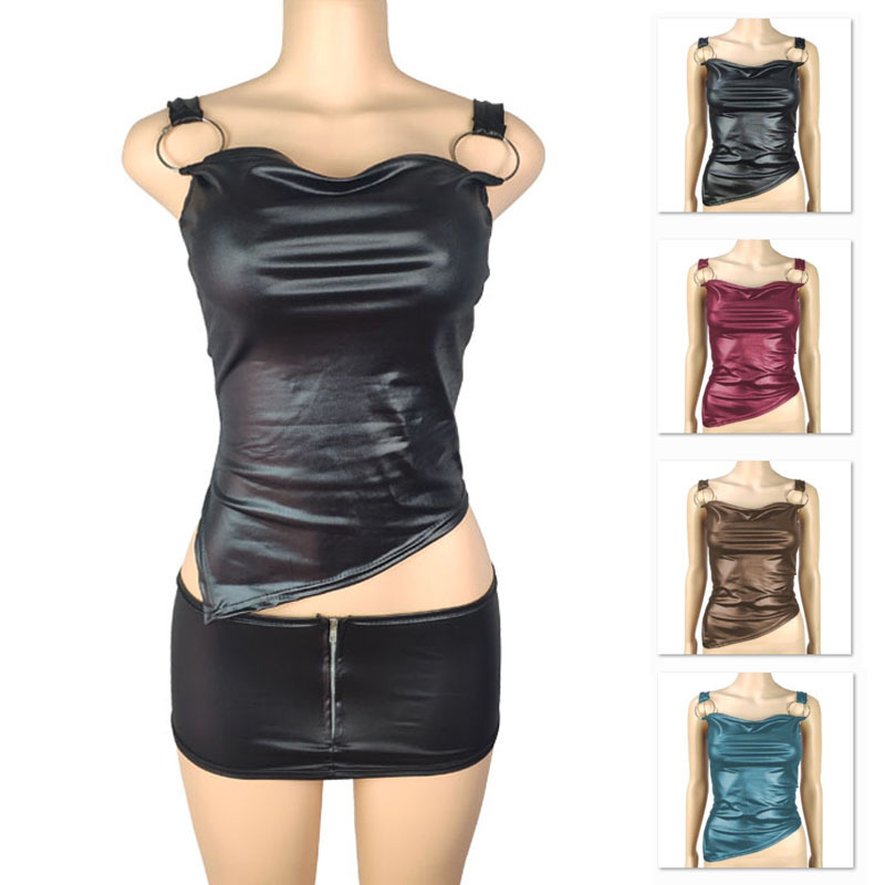 2025 Cross-Border Aliexpress Women's Matte Faux Leather Black Street Fashion Halter Neck Sexy Backless Camisole for Women 2025 Cross-Border Aliexpress Women's Matte Faux Leather Black Street Fashion Halter Neck Sexy Backless Camisole for Women