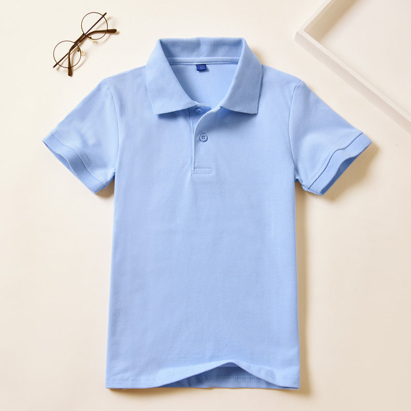 2026 Kidsren's Blue Polo Shirt Short-Sleeved Boys' Lapel T-Shirt Summer Pure Color Girls' Tops for Middle and Large Kidsren 2026 Kidsren's Blue Polo Shirt Short-Sleeved Boys' Lapel T-Shirt Summer Pure Color Girls' Tops for Middle and Large Kidsren