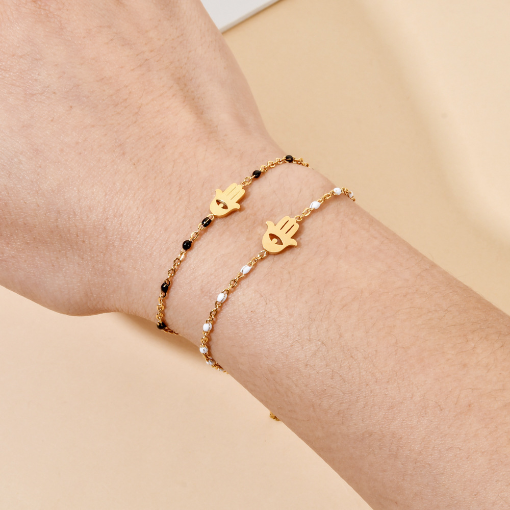 Enamel, Plating, Hollow Out Design Bohemian Simple Style Palm Eye Stainless Steel Enamel Plating Hollow Out Bracelets