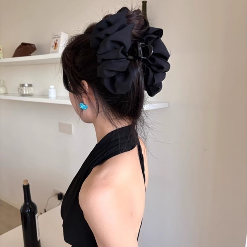 Satín de alta sensación, arco negro grande, clip de tiburón, toque de cabeza, clip de nube, clip de agarre, clip de cabello, tarjeta de cabello de mujer