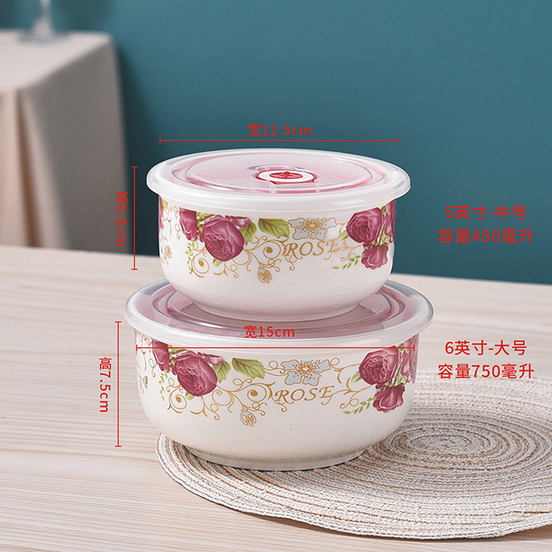 Caja de preservación de frescura, tazón de preservación de cerámica, caja de almuerzo con cubierta para microondas, congelador, tazón sellado, tazón de fideos, tazón de fideos, grado de comida