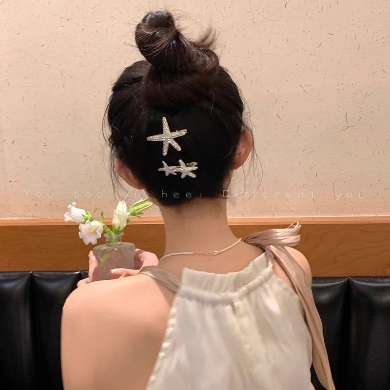 女性用の絶妙なヒトデヘアピン、ユニークなサイドバング、ワンラインクリップ、海辺のアクセサリー、高級感のある雰囲気の星|undefined