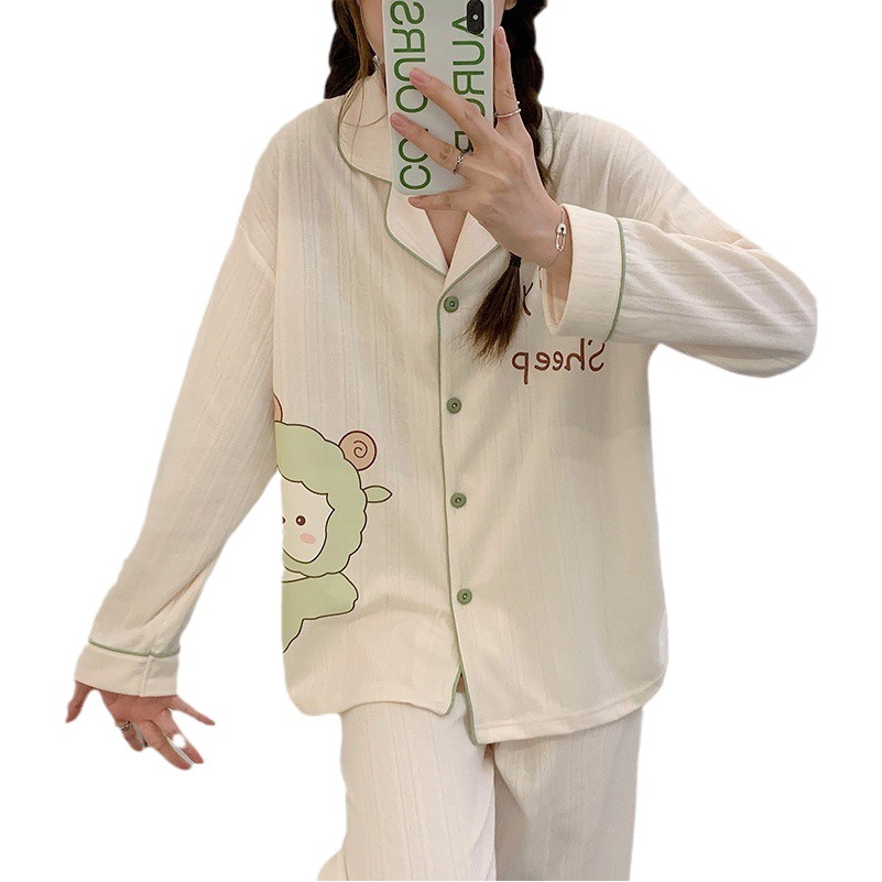Japón ins pijama de dibujos animados mujeres peinado jacquard algodón otoño invierno manga larga adorable chica dulce conjunto de ropa de casa