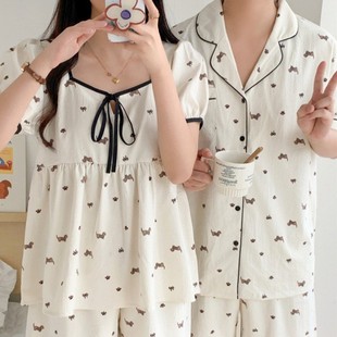 South Korea ins Women's New Pajamas Women's Korean-style Cartoon Dachshund Contrast Color Stitching suit Nightdress Home Clothes for Women