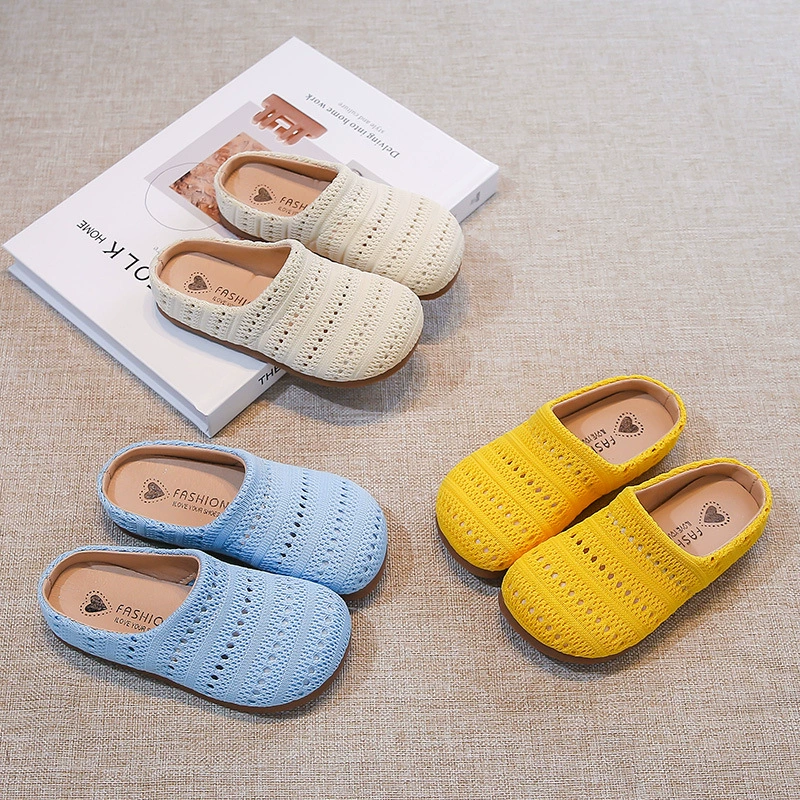 Летние тапочки для девочек, весна-лето 2025, новые детские плетеные тапочки Birkenstock с вырезами, модные полутапочки принцессы для девочек
