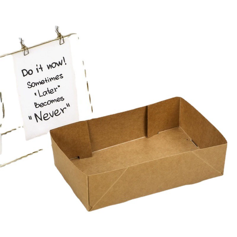 Коробка для пикника из крафт-бумаги среднего размера для трансграничной торговли, простая складная коробка с открытым верхом и внутренним покрытием, маслостойкая упаковка для выпечки