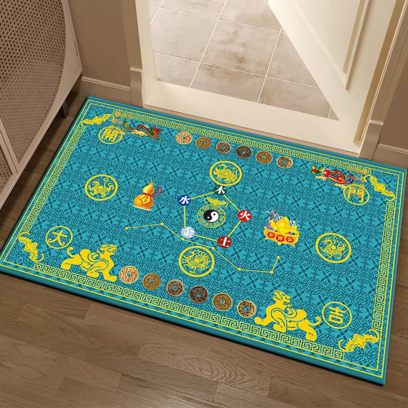 Chinese-style Dragon and Phoenix Bagua Five Elements Feng Shui Floor Mat for Living Room and Bedroom, Attracts Wealth and Fortune, Home Use, Waterproof and Washable