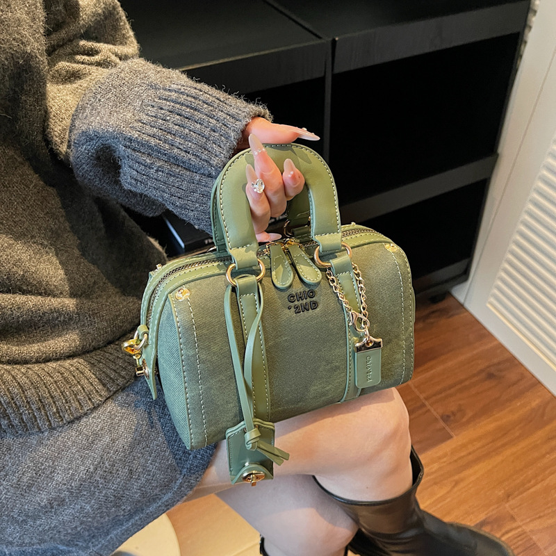 Fashion Contrast Patchwork Boston Handbag 2025 New Arrival Women's Designer Bag Versatile Minimalist Shoulder & Crossbody Bag - Thumbnail 3